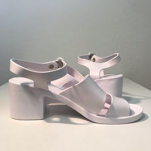 LA Apparel Snow White Jelly Block Heel Sandals